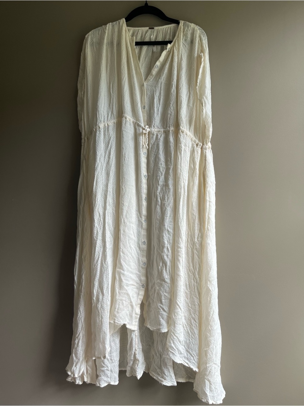 Free People Cream High-Low Gauzy Knit sheet Dress beach coverup